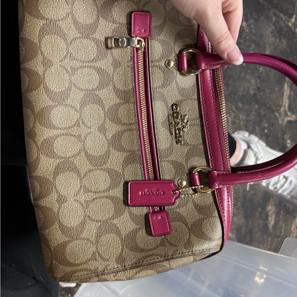 Coach Tan and Pink Signature Satchel